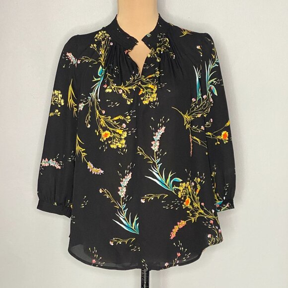 Worthington Petite Floral-Print Split-Neck Blouse Petite Large - Picture 1 of 8